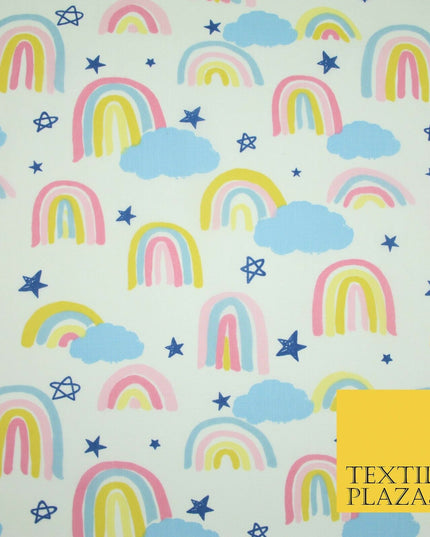 Rainbow Clouds Sky Stars Printed Polycotton Dress Craft Fabric NHS 44" 3 COLOURS