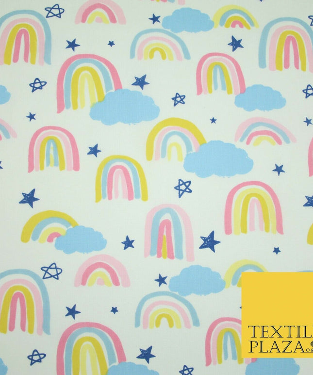 Rainbow Clouds Sky Stars Printed Polycotton Dress Craft Fabric NHS 44" 3 COLOURS