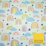 Rainbow Clouds Sky Stars Printed Polycotton Dress Craft Fabric NHS 44" 3 COLOURS