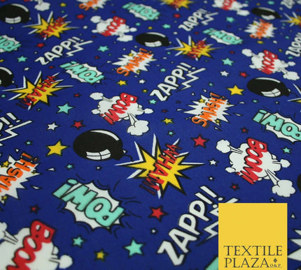 Royal Blue Comic ZAPP POW BOOM Printed Polycotton Dress Craft Fabric 44" 5231