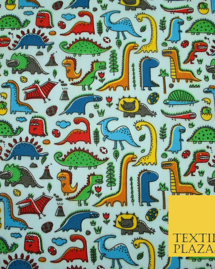 Colourful Cartoon Dinosaurs Printed Polycotton Dress Craft Fabric 44" 3 COLOURS