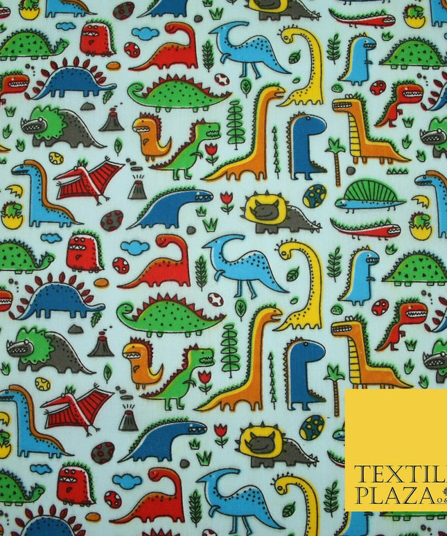Colourful Cartoon Dinosaurs Printed Polycotton Dress Craft Fabric 44" 3 COLOURS