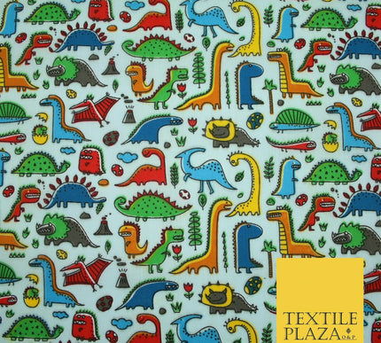 Colourful Cartoon Dinosaurs Printed Polycotton Dress Craft Fabric 44" 3 COLOURS