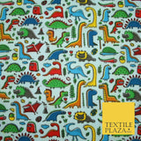Colourful Cartoon Dinosaurs Printed Polycotton Dress Craft Fabric 44" 3 COLOURS