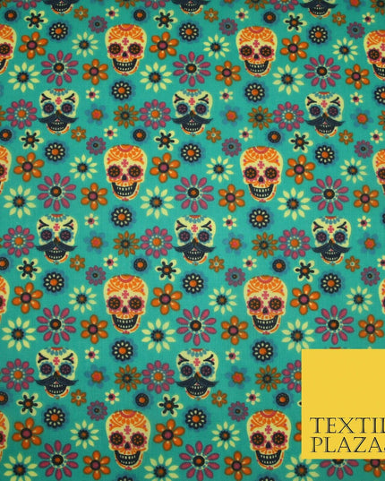 Mexican Ornate Floral Skulls Printed Polycotton Dress Craft Fabric 44" 3 COLOURS