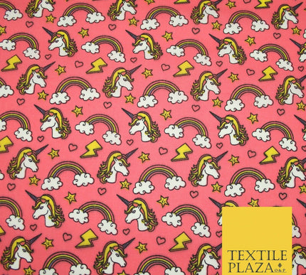 Magical Unicorns Rainbows Printed Polycotton Dress Craft Fabric 44" 3 COLOURS