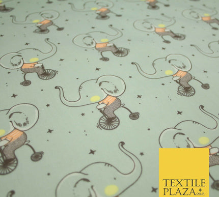 Fun Circus Cycling Elephant Printed Polycotton Dress Craft Fabric 44" 3 COLOURS