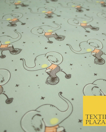 Fun Circus Cycling Elephant Printed Polycotton Dress Craft Fabric 44" 3 COLOURS