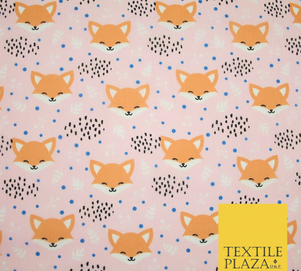 Cheeky Foxes Animals Leaves Printed Polycotton Dress Craft Fabric 44" 3 COLOURS
