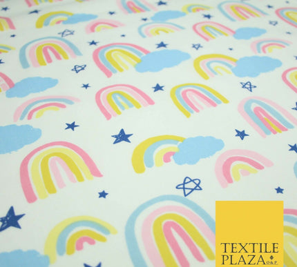 Rainbow Clouds Sky Stars Printed Polycotton Dress Craft Fabric NHS 44" 3 COLOURS