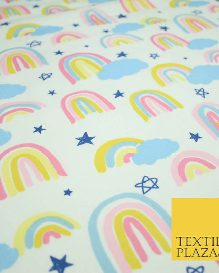 Rainbow Clouds Sky Stars Printed Polycotton Dress Craft Fabric NHS 44" 3 COLOURS
