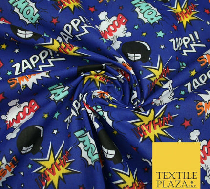 Royal Blue Comic ZAPP POW BOOM Printed Polycotton Dress Craft Fabric 44" 5231