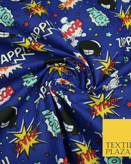 Royal Blue Comic ZAPP POW BOOM Printed Polycotton Dress Craft Fabric 44" 5231