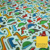 Colourful Cartoon Dinosaurs Printed Polycotton Dress Craft Fabric 44" 3 COLOURS
