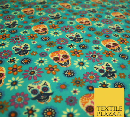 Mexican Ornate Floral Skulls Printed Polycotton Dress Craft Fabric 44" 3 COLOURS