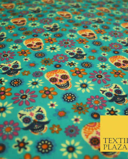 Mexican Ornate Floral Skulls Printed Polycotton Dress Craft Fabric 44" 3 COLOURS