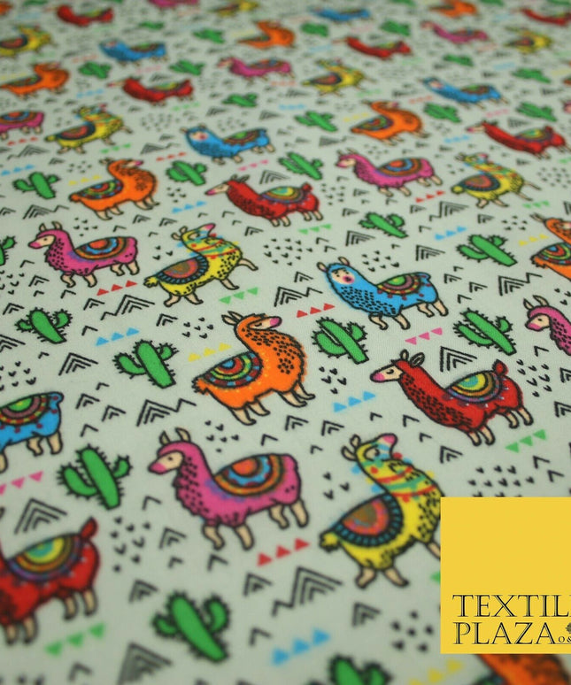 Multicolour Llama Alpaca Cacti Mountain Printed Polycotton Dress Craft Fabric44"