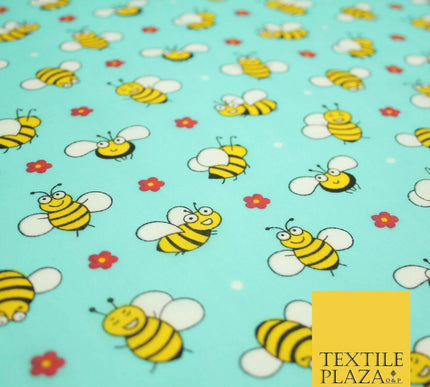 Happy Busy Bumble Bees Printed Polycotton Dress Craft Fabric Kids 44" 3 COLOURS