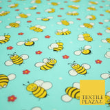 Happy Busy Bumble Bees Printed Polycotton Dress Craft Fabric Kids 44" 3 COLOURS