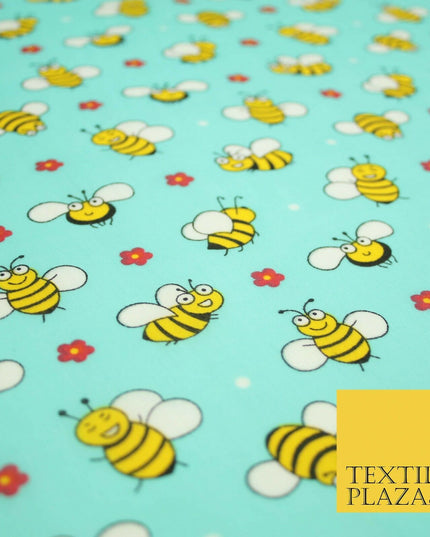 Happy Busy Bumble Bees Printed Polycotton Dress Craft Fabric Kids 44" 3 COLOURS