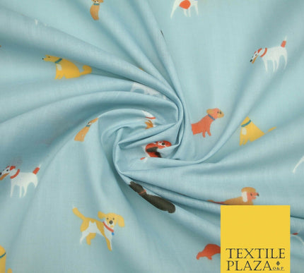 Mix Dogs Bulldog Terrier Spaniel Poodle Printed Polycotton Dress Craft Fabric44"