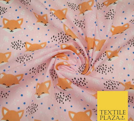 Cheeky Foxes Animals Leaves Printed Polycotton Dress Craft Fabric 44" 3 COLOURS