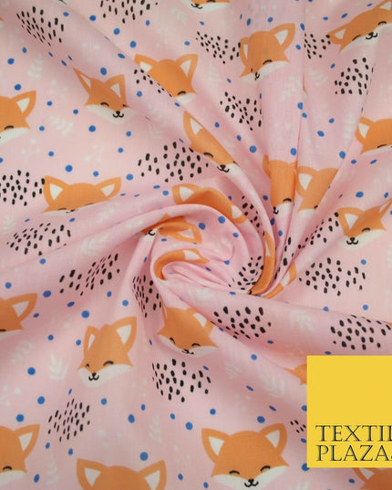 Cheeky Foxes Animals Leaves Printed Polycotton Dress Craft Fabric 44" 3 COLOURS