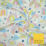 Rainbow Clouds Sky Stars Printed Polycotton Dress Craft Fabric NHS 44" 3 COLOURS