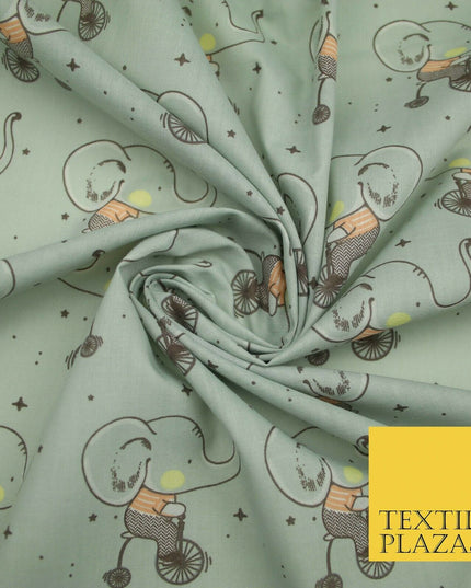 Fun Circus Cycling Elephant Printed Polycotton Dress Craft Fabric 44" 3 COLOURS