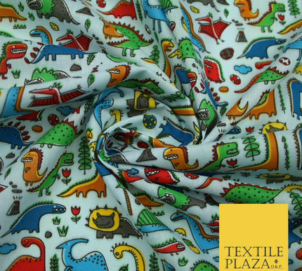 Colourful Cartoon Dinosaurs Printed Polycotton Dress Craft Fabric 44" 3 COLOURS