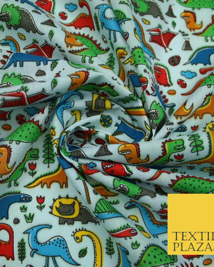 Colourful Cartoon Dinosaurs Printed Polycotton Dress Craft Fabric 44" 3 COLOURS