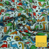 Colourful Cartoon Dinosaurs Printed Polycotton Dress Craft Fabric 44" 3 COLOURS