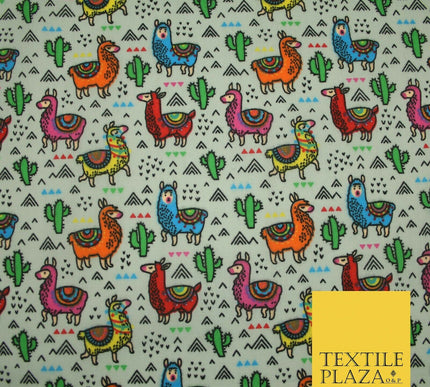 Multicolour Llama Alpaca Cacti Mountain Printed Polycotton Dress Craft Fabric44"
