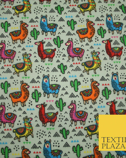 Multicolour Llama Alpaca Cacti Mountain Printed Polycotton Dress Craft Fabric44"