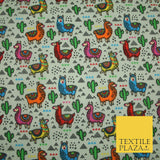 Multicolour Llama Alpaca Cacti Mountain Printed Polycotton Dress Craft Fabric44"