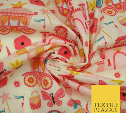 Unicorn Girly Princess Castle Printed Polycotton Dress Craft Fabric 44" 3COLOURS