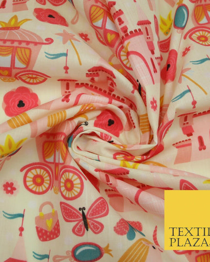 Unicorn Girly Princess Castle Printed Polycotton Dress Craft Fabric 44" 3COLOURS