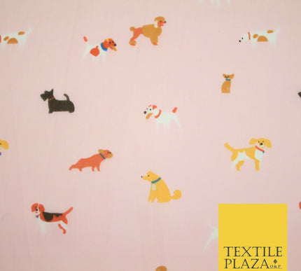 Mix Dogs Bulldog Terrier Spaniel Poodle Printed Polycotton Dress Craft Fabric44"
