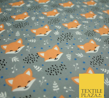 Cheeky Foxes Animals Leaves Printed Polycotton Dress Craft Fabric 44" 3 COLOURS