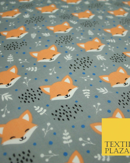 Cheeky Foxes Animals Leaves Printed Polycotton Dress Craft Fabric 44" 3 COLOURS