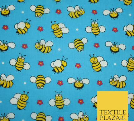 Happy Busy Bumble Bees Printed Polycotton Dress Craft Fabric Kids 44" 3 COLOURS