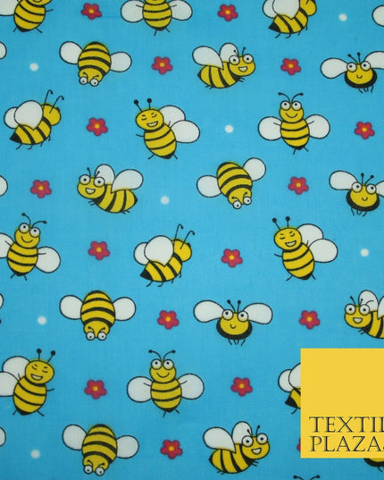 Happy Busy Bumble Bees Printed Polycotton Dress Craft Fabric Kids 44" 3 COLOURS