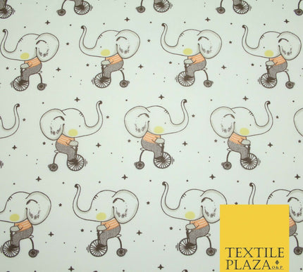 Fun Circus Cycling Elephant Printed Polycotton Dress Craft Fabric 44" 3 COLOURS