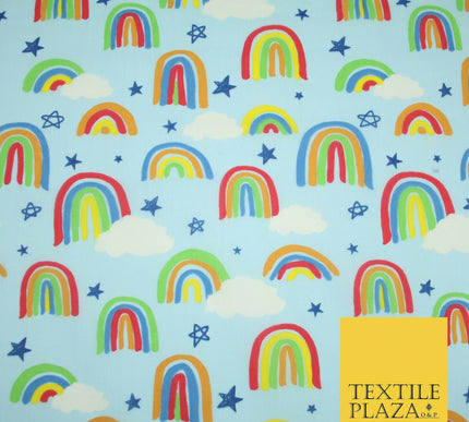 Rainbow Clouds Sky Stars Printed Polycotton Dress Craft Fabric NHS 44" 3 COLOURS