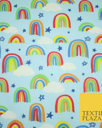 Rainbow Clouds Sky Stars Printed Polycotton Dress Craft Fabric NHS 44" 3 COLOURS