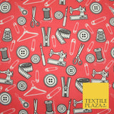 Sewing Haberdashery Themed Buttons Pins Printed Polycotton Dress Craft Fabric44"