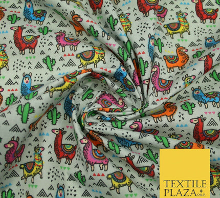 Multicolour Llama Alpaca Cacti Mountain Printed Polycotton Dress Craft Fabric44"
