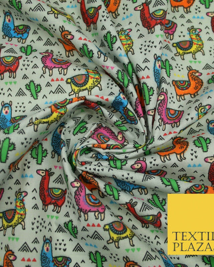 Multicolour Llama Alpaca Cacti Mountain Printed Polycotton Dress Craft Fabric44"