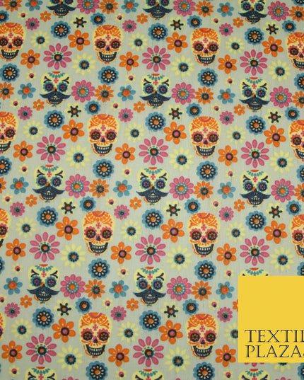 Mexican Ornate Floral Skulls Printed Polycotton Dress Craft Fabric 44" 3 COLOURS