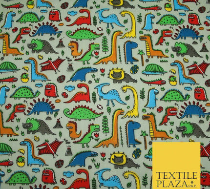 Colourful Cartoon Dinosaurs Printed Polycotton Dress Craft Fabric 44" 3 COLOURS